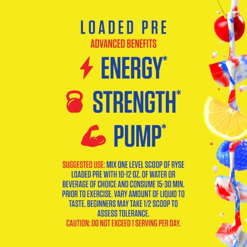Image of Ryse Loaded Pre Workout Powder - Popsicle Firecracker - Daily Pre-Workout for Men & Women with 300mg Caffeine, Beta Alanine, and Citrulline for Pump, Focus, and Energy - 30 Servings