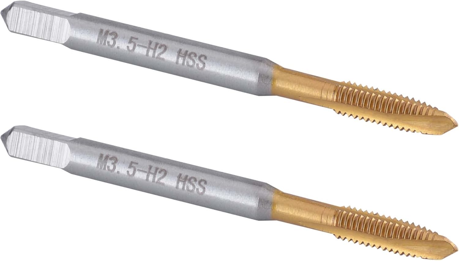 Burkit 2pcs M3.5 Spiral Point Tap, HSS Titanium coating M3.5 x 0.6 Spiral Point Plug Threading Tap
