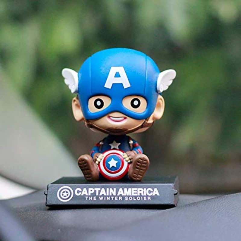 Image of Super Hero Action Figure Limited Edition Bobblehead with Mobile Holder for Car Dashboard, Office Desk & Study Table (Captain America Winter Soldier)