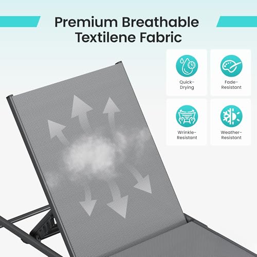 Image of Amopatio Outdoor Lounge Chairs Poolside Chaise Lounge for Patio | Foldable & Portable & Stackble Weather Resistant Frame Breathable Textilene 5-Position Adjustable Backrest 400 LBS Capacity
