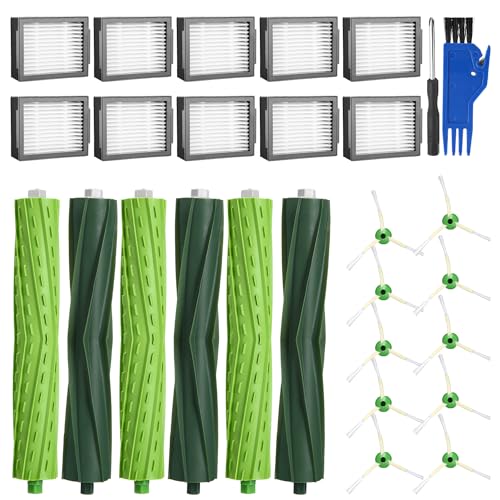 Recambios Repuestos para iRobot Roomba i7 i7+ j7 j7+ i3 i3+ i4 i4+ E5 E6 Aspiradora, Kit de Accesorios para Roomba E/I/J Serie, 3 juegos de Cepillos Principales,10 Filtro,10 Cepillo Lateral