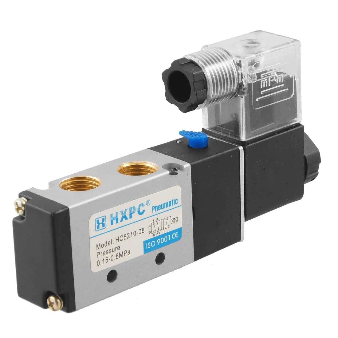 Électrovanne pneumatique HC5210-08 AC 220V installée sur compresseur d'atelier de menuiserie