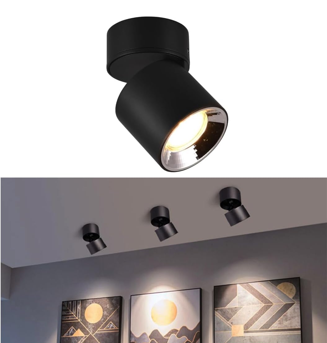 Groeien 12W LED Adjustable |360°Rotatable Surface Light | COB Black Body Cylindrical Surface Light for Living Room, Corridor, Kitchen, Home, Office, Showroom, Indoor & Outdoor Lighting(Warm White)