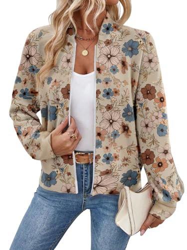 GORGLITTER Bomberjacke Damen Blumen Blouson Jacke Mit Reißverschluss...