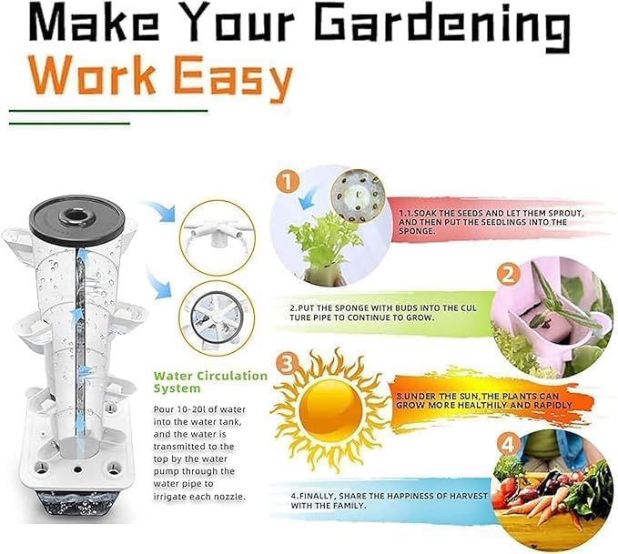Kit de Jardín Vertical Hidropónico 45 Cavidades, Sistema de Plantación en Torre con Tanque de 30L, Cultivador Interior para Verduras de Hoja, Soporte para Plantas Apilable para Principiantes - Sin Des