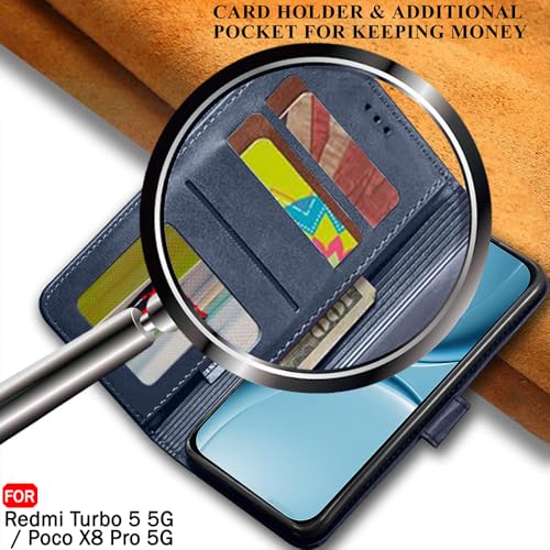 Image of TheGiftKart Flip Back Cover Case for Mi Redmi Turbo 5 5G / Poco X8 Pro 5G | Dual-Color Leather Finish | | Inbuilt Stand & Pockets | Wallet Style Flip Back Case Cover (Faux Leather, Blue & Sky)