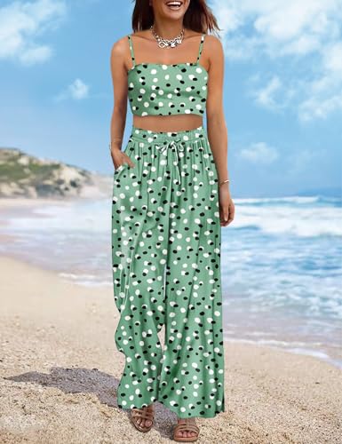 Image of YESNO Women Summer Boho Palazzo Pants High Waist Wide Leg Floral Casual Cotton Lounge Trousers with Pockets PP0