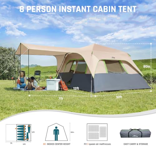 DMH OUTDOORS 8 Person Instant Tents for Camping with Porch Easy Setup 60s - Image 2