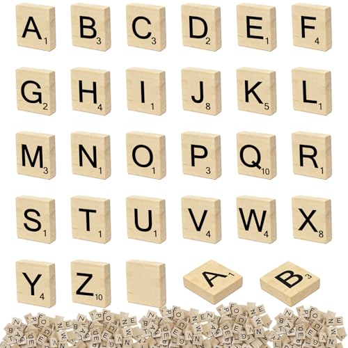 200 Pcs Wooden Scrabble Letters for Arts and Crafts A-Z Scrabble Tiles Smooth Wooden Letters for Crafts Spelling Picture Frames Home Decor and DIY Gift Decoration Used by Craft Enthusiasts