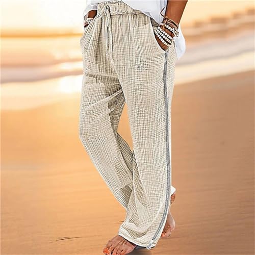 Linen Long Pants for Men Casual Loose Cotton Trousers Trendy Beach Pant Elastic Waist Drawstring Bottoms with Pocket2
