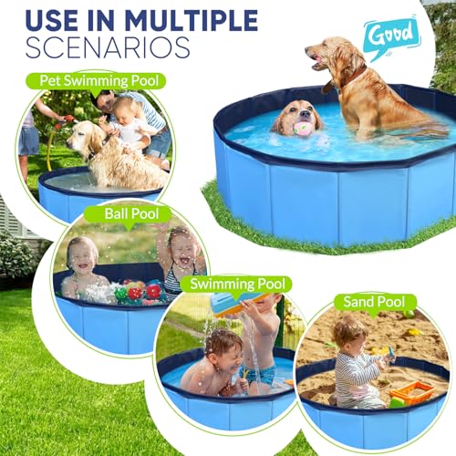 Image of Dog Pool, Foldable Pet Swimming Pool with 6mm High-Strength PP Board, Hard Plastic Collapsible Doggy Pools for Small Dogs Kitty Duck, Non-Slip Doggie Bathtub Quick to Set Up and Drainage Hole, 40 inch