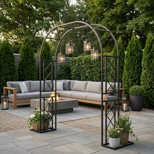 Heavy Duty Garden Arbor, 270cm Steel Archway do roślin wspinaczkowych, rama z róży malowanej proszkowo z podstawą, Wytrzymała zewnętrzna metalowa pergola podpora dla wystroju ogrodów tarasowych