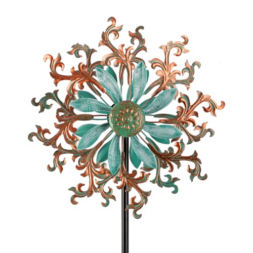 Viveta Wind Spinners Outdoor, Metal Wind Sculptures for Yard and Garden,13 * 57 Double Windmill with Stable Stake