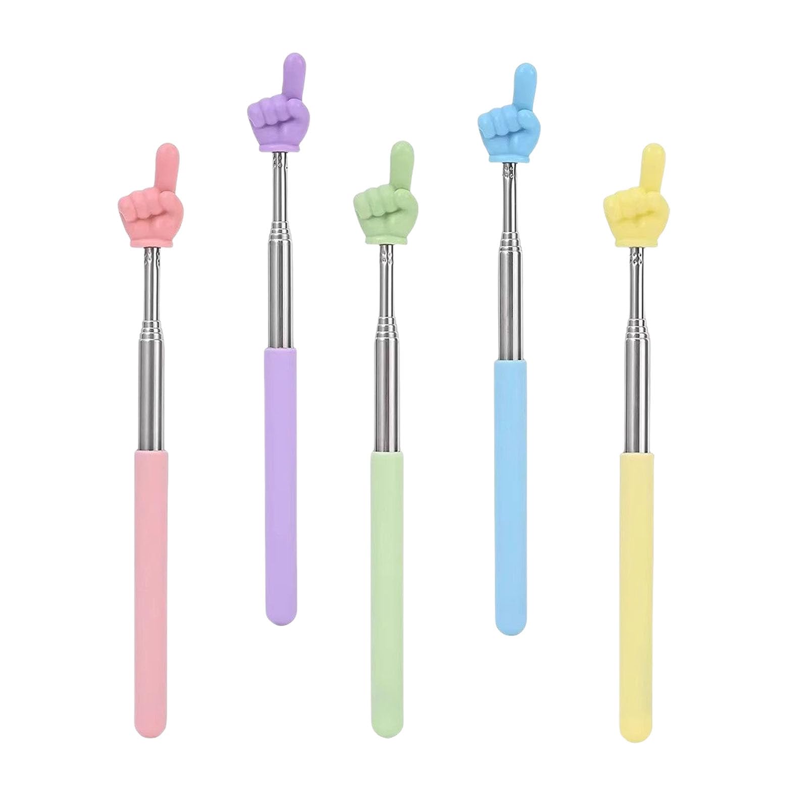 5 unidades de puntero extensible, color macaron, puntero telescópico para profesores con punta de dedo divertida, punta retráctil de acero inoxidable para aulas y conferencias, barra de dedo