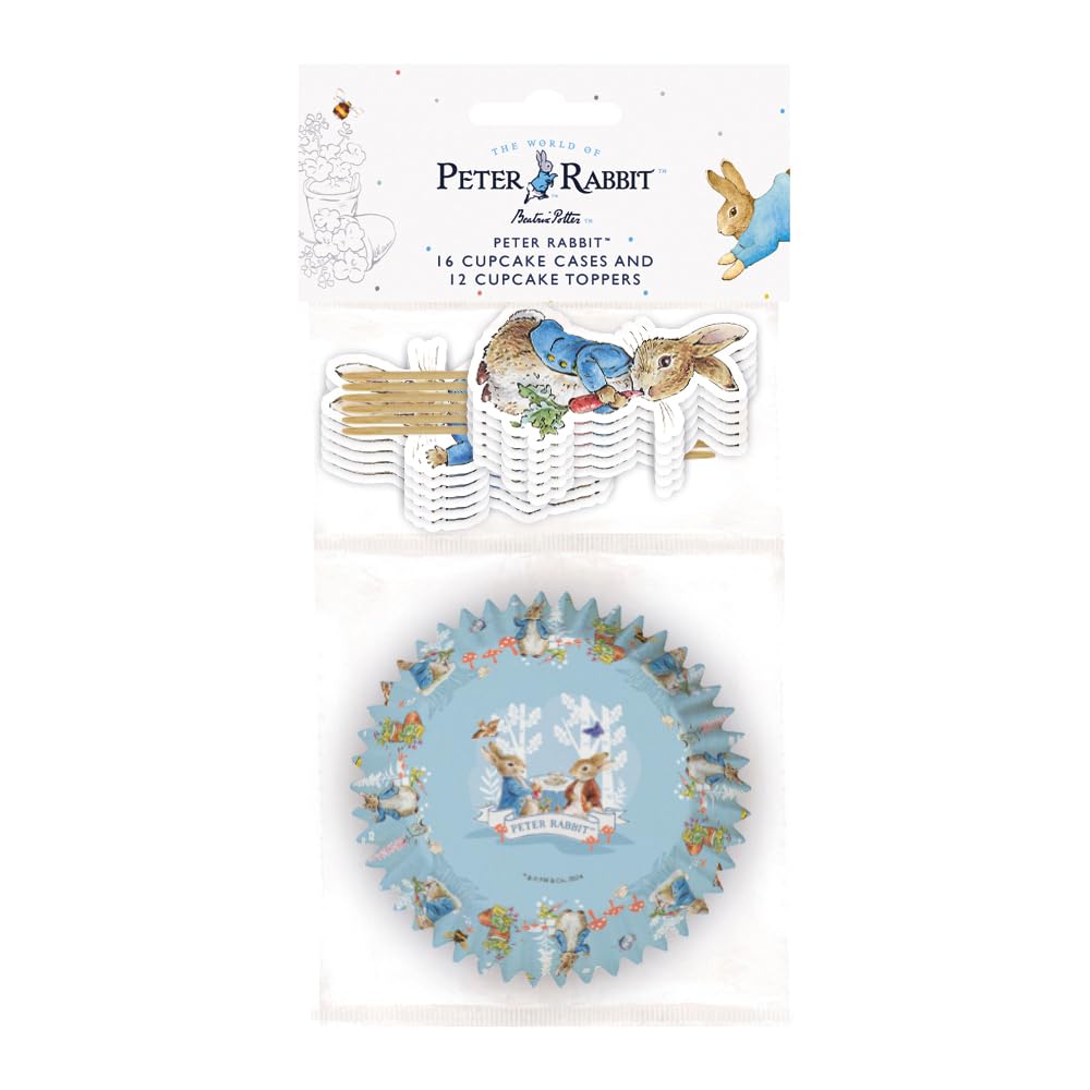 Anniversary House Official Peter Rabbit™ 28 pcs Cupcake Baking Kit, Cake Toppers and Cupcake Cases, Easter Cupcake Decoration Set, Premium Easter Baking Kit, J234