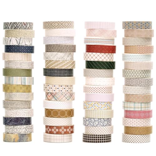 Songdao 60 rolos valor Washi Tape Set, arte retro fita autocolante decorativo padrões básicos de mascaramento para artes, Bullet Journal, Scrapbooking, bricolage (Basic Geometry)