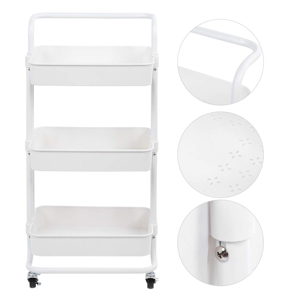 para Carrito de Almacenamiento, Carrito utilitario con Ruedas Delgado de 3 Niveles con estantes Huecos, para Cocina, despensa, baño, con Ruedas y asa para un fácil (Blanca)