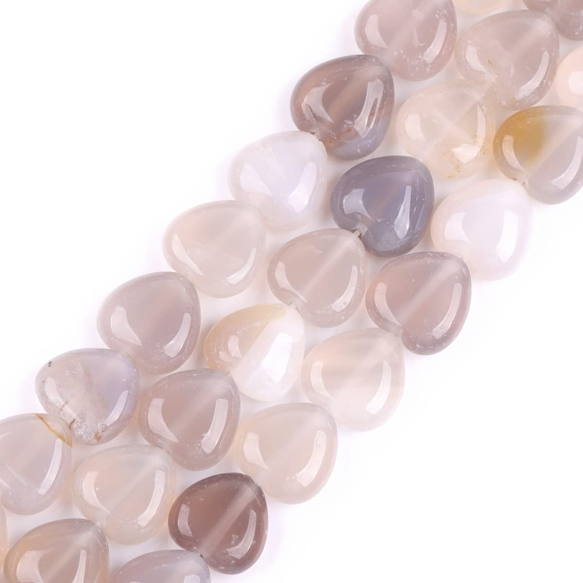 GEM-Inside 10mm Heart Charms Natural Gray Agate Gemstone Stone Beads for Jewelry Making Full 15" Strand Power Energy Healing Chakra Stone Beads