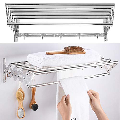 Porte-serviettes rétractable en acier inoxydable avec support mural de séchage - 6