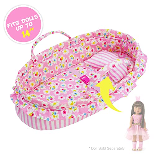 June Garden Cozy Dream Doll Bassinet - Baby Doll Portable Carrier - Fits for American Girl Dolls up to 14" - Soft Pillow & Safety Buckle Included - Thumbnail 2