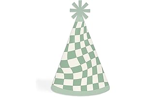 Big Dot of Happiness Checkered Party Cone Happy Birthday Party Hats -...