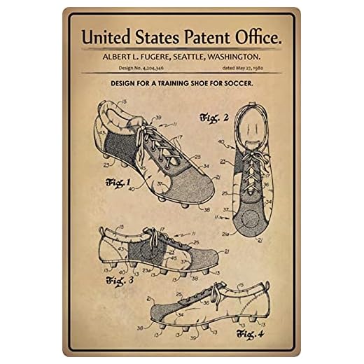 Blechschild 20x30cm gewölbt Patent Entwurf für einen Fußball Schuh 1980 Deko Geschenk Schild