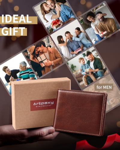 Image of Artpaxy Mens Wallet Bifold Genuine Leather RFID Blocking Wallet for Men with 1 ID Window 13 Card Holders 2 cash pockets 1 Gift Box
