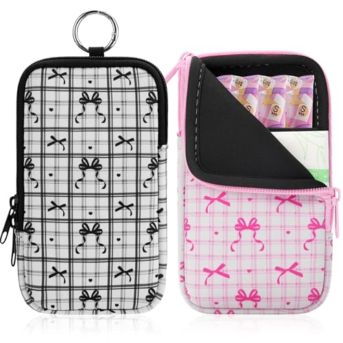 KJQJLY 2 Pack Portable Tampon Organizer Bag Tampon Holder & Storage Case with Zipper for Travel Discreet Period Bag for Purse Waterproof Feminine Products Pouch for Women (Bows)