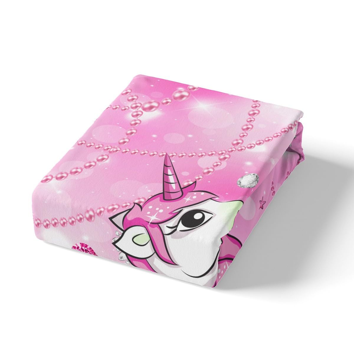 Juego de sábanas de unicornio tamaño King con 2 fundas de almohada con patrón de perlas, juego de sábanas de unicornio para niñas, sábanas rosas para niños, niñas y adultos