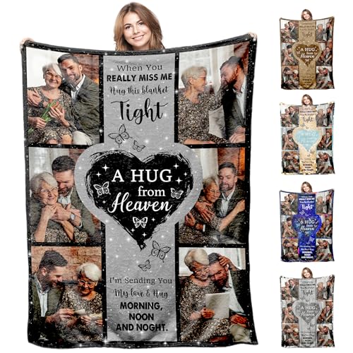 Ship Next Day Custom Memorial Blanket with Photos for Loss of Loved One Hug From Heaven Personalized Sympathy Blanket for Loss of Dad Mom Husband Wife Friend in Memory of Loved One Gifts Made in USA
