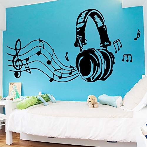 Vinilo Adhesivo Auriculares Notas Musicales Negro para Decoracion Pared o Cristal dormitorios Salones caravanas escaparates, Habitaciones Bares Pub 80 x 45 cm de CHPYHOME