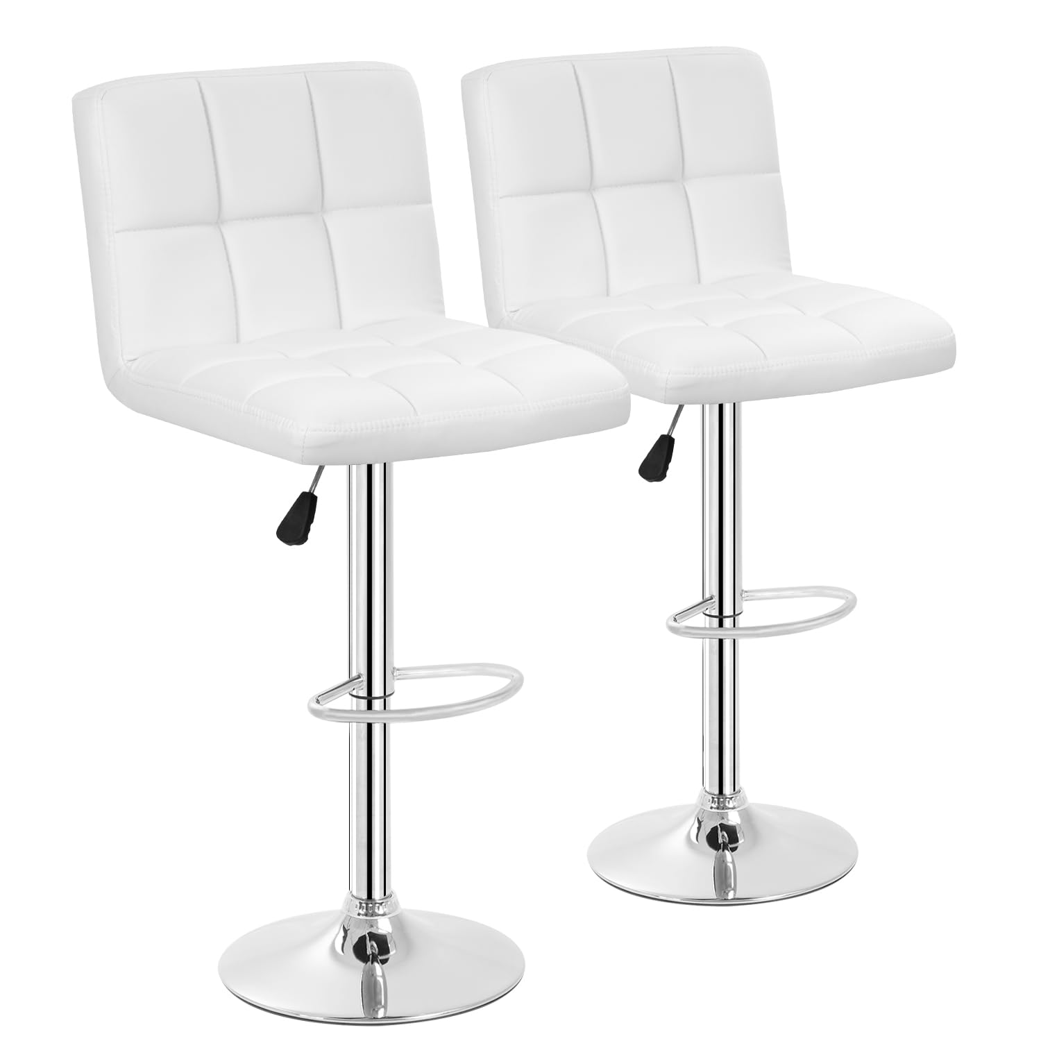 BestOffice Bar Stools Set of 2, Adjustable PU Leather Swivel Barstools, Modern Counter Stools with Back and Footrest, Counter Height Barstools for Bar