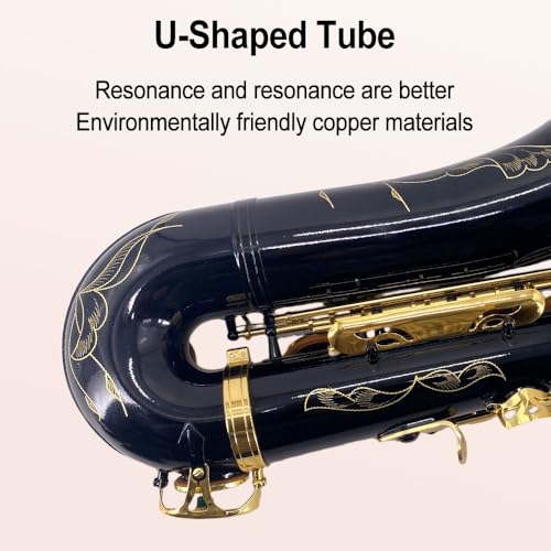 Image of Tenor Saxophone B flat, Gold Black Lacquer with Carrying Case,Mouthpiece,Reeds,Cleaning Kit,Tenor Sax for Beginners, Students and Musicians