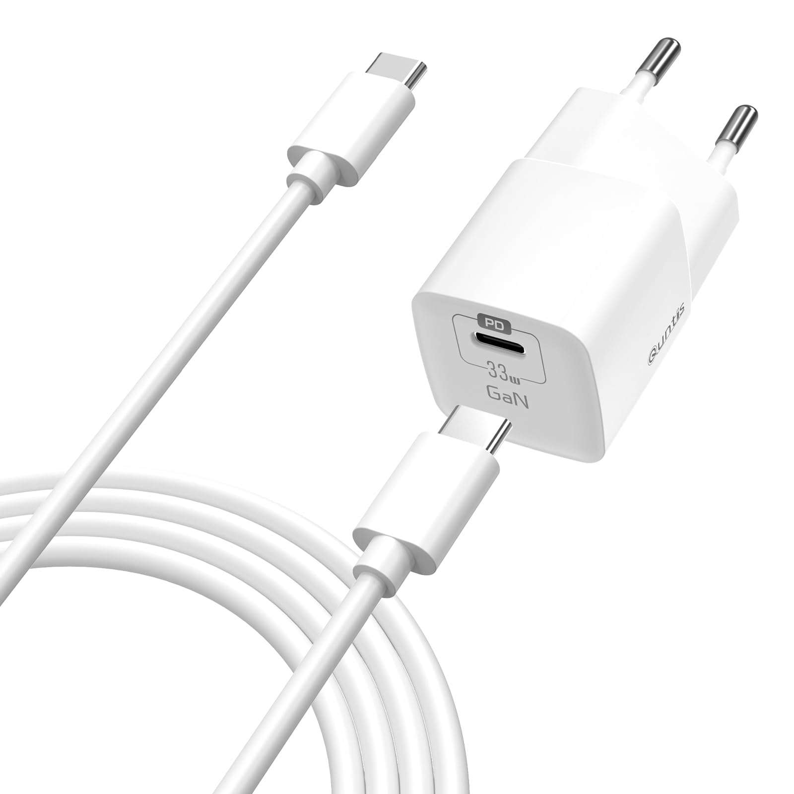 Quntis 33w Caricabatterie USB C Rapido, GaN Tech Caricatore iphone 15 con Cavo 2M, Alimentatore Presa USB C per Samsung Galaxy S23/S22, MacBook Air, iPad Pro, Google Pixel 8/7, iPhone15 Pro/Pro Max