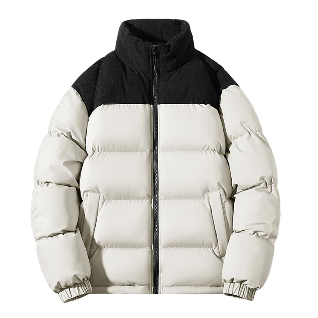 Piumino da uomo Inverno Blocchi di Colore Addensato Caldo All'aperto Stand Up Collar Cappotto Coppia Vestiti Imbott