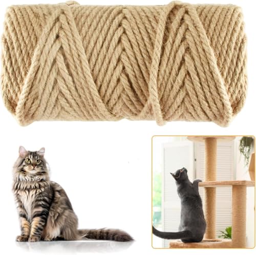 Niserelesa Corda de sisal natural de 295 pés/90 m para arranhar gatos, corda de cânhamo de juta de 6
