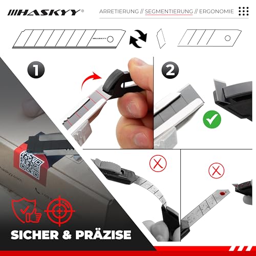 HASKYY Cuttermesser Teppichmesser Cutter Set 2 Stück inkl. 5 SK5-Hochkarbonstahl Klingen 18mm, Lock-Funktion, Ergonomischer Anti-Rutsch-Griff, Klingenbrecher & Schnellwechselsystem