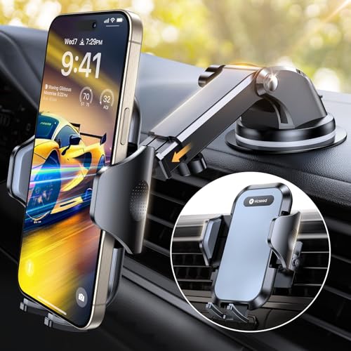 VICSEED 2025 BEST Rally Racing-Grade Car Phone Holder for Cars [88+LBS Strongest Suction] 3IN1Dashboard Windscreen Vent Mobile Phone Holder for Car [Big phone & Thick Case Friendly] for iPhone Samsung