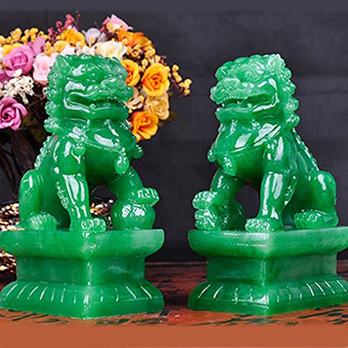 Xizhi Feng Shui Porsperity Pair Of Fu Foo Dogs Guardian Lion Statues Traditional Chinese Statues Stone Of Green Statues Best Housewarming Congratulatory For Indoor Outdoor Placement Gift thumb #3