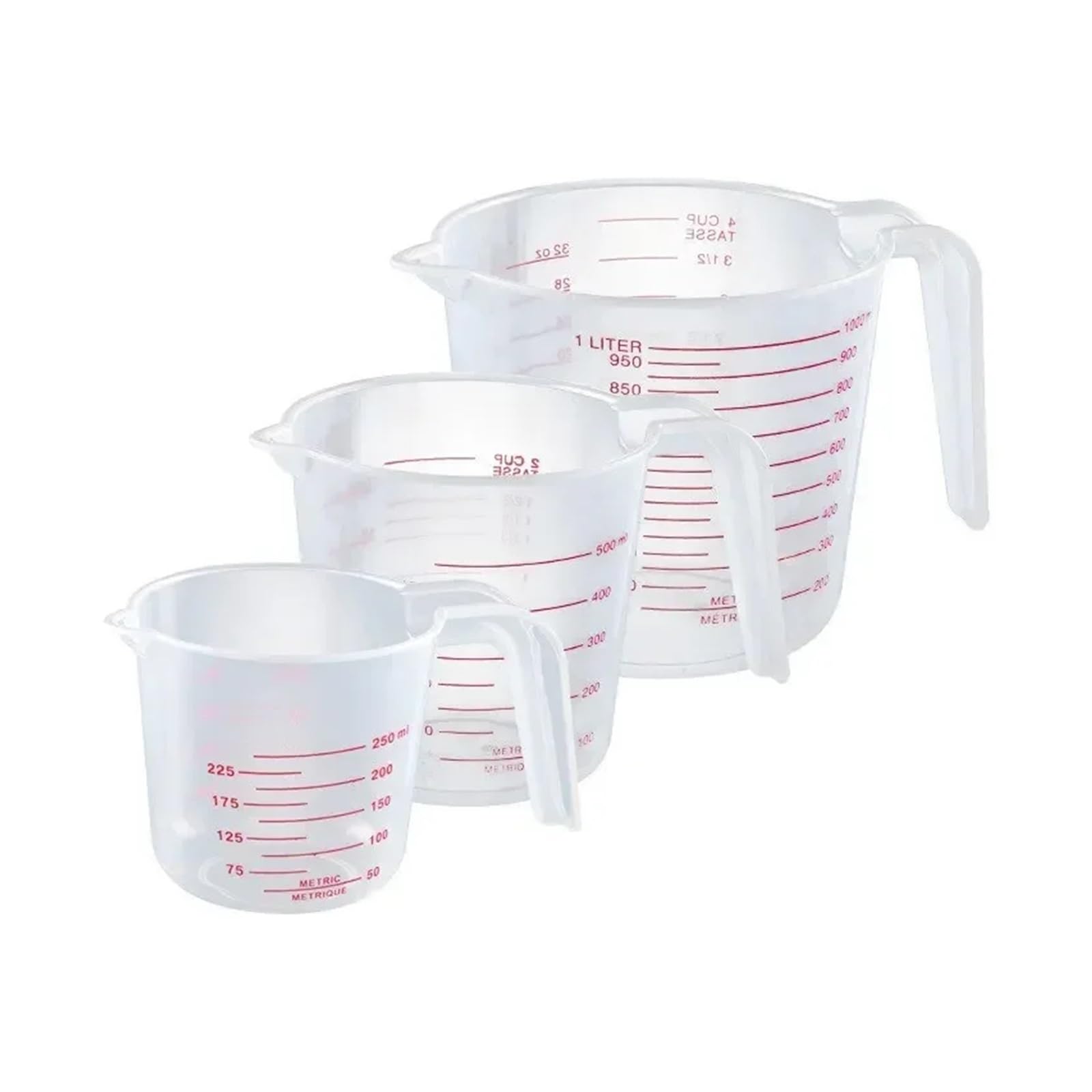 Messbecher 3 Stück 250–1500 ml transparenter Kunststoff-Messbecher mit abgestufter Messung for Haushalt, Küche, Backen, Messwerkzeug-Set, Becher Griffdesign(3pcs)