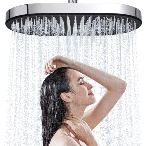 JINYOMFLY Soffione Doccia Grande, 35cm Cipolla per Doccia Grande, Testa Doccia con Ugelli in Silicone Liquido, Soffione Grande per Doccia Fisso, Cromo