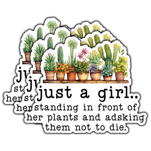 (3Pcs) Just A Girl Standing in Font of Her Plants Sticker Funny Plant Lover Sticker for Laptop Notebook Waterproof Vinyl Decal for Water Bottle Phone Case Tumbler Kindle Hard Hat Size 3x2.3 Inches