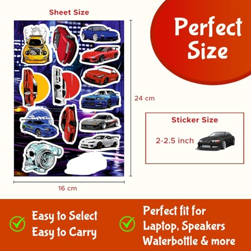 Image of CodersParadise - Ultimate Pack of 113 JDM Cars Stickers for Laptop, Journal, Bike Helmet, Diary, Guitar, Mobile Case - Waterproof Residue Free Stickers - Japanese Racing Cars