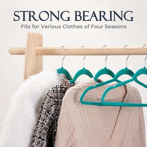 Image of HOUSE DAY Mint Green Velvet Hangers 60 Pack, Non Slip Clothes Felt Hanger Heavy Duty for Coat, Premium Slim Space Saving Suit Hangers for Closet Organizer, 360 Rotating Silver Hook