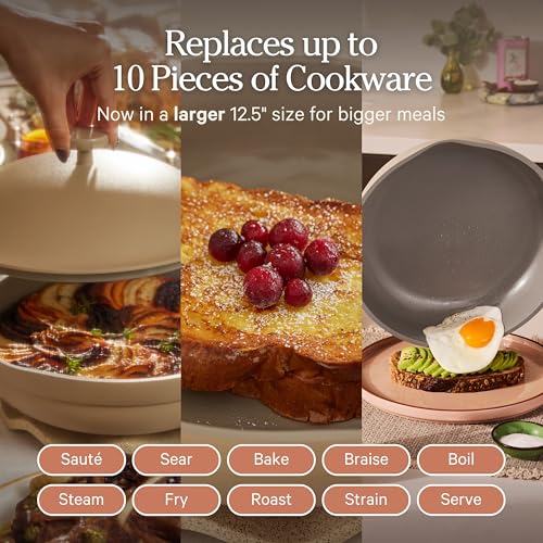 Image of Our Place Large Always Pan | 12.5 inch Ceramic Pan with Modular Lid & Beechwood Spatula | Patented 10-in-1 Nonstick, Non-Toxic Cookware Made Without PFAS | Induction & Oven-Safe up to 450F | Steam