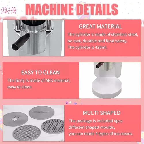 Elektrische Eis- Und Softeismaschine, 30 L/H, Kommerzielle Spaghetti-Eis-Nudelpresse, Italienische Gelato-Maschine Mit 4 Verschiedenen Edelstahlformen,White – Bild 6