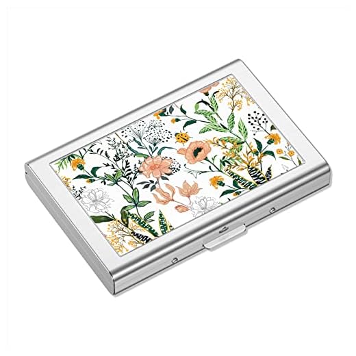 Rimilak Metal Credit Card Holder, Mini Credit Card Wallet RFID Blocking Slim Metal Hard Case for Women Men, White Flower