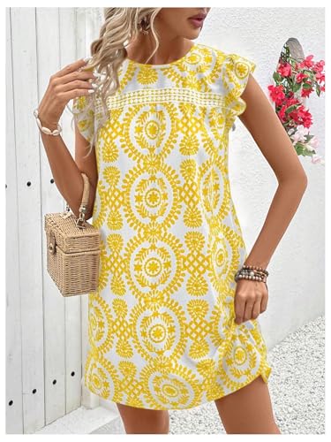 SOLY HUX Women's Summer Boho Tunic Dress Ruffle Cap Sleeve Crewneck Vacation Beach Short Dresses3