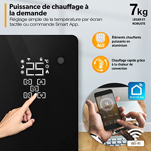 tresko® radiateur electrique mobile avec app & wifi | chauffage electrique mural intelligent | convecteur | radiateurs electriques chauffage au sol ou mural (noir / 1500 w)