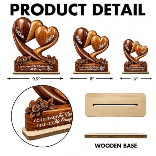 Personalized Interlocking Heart Wooden Plaque, Custom Gift for Couples - Image 4